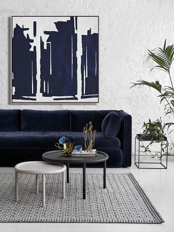 Navy Blue Minimalist Painting #NV307A - Click Image to Close